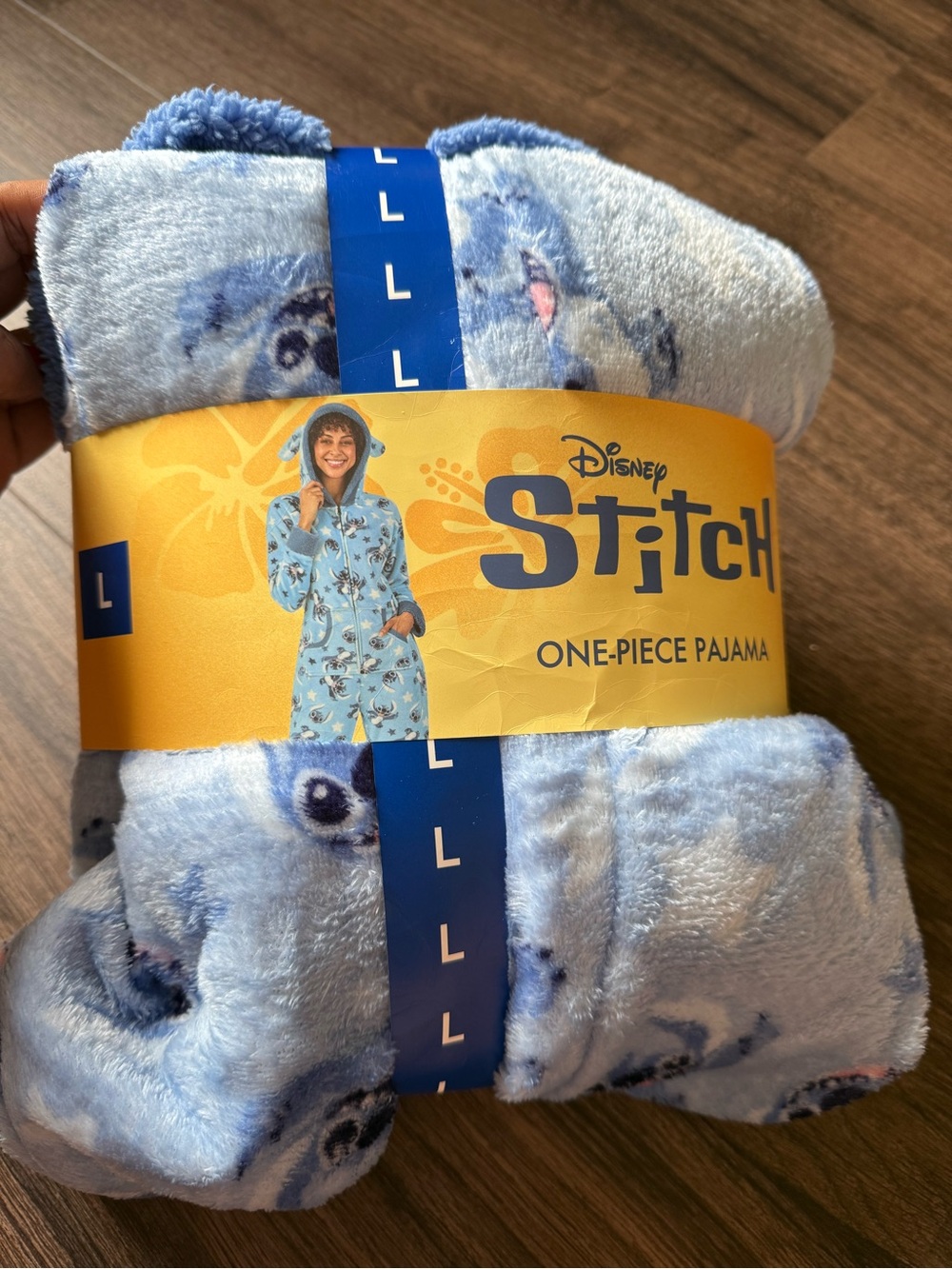 Disney Stitch Hooded Fleece One-Piece Pajama, Blue, Size Large NWT Women’s
